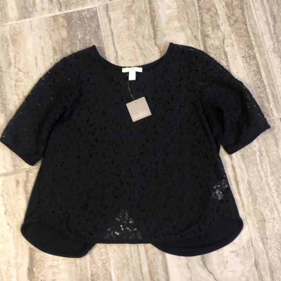 NWT Anthropologie  Weston Wear Upstaged Lace Tee Split Blouse Black Size Small - Picture 4 of 15